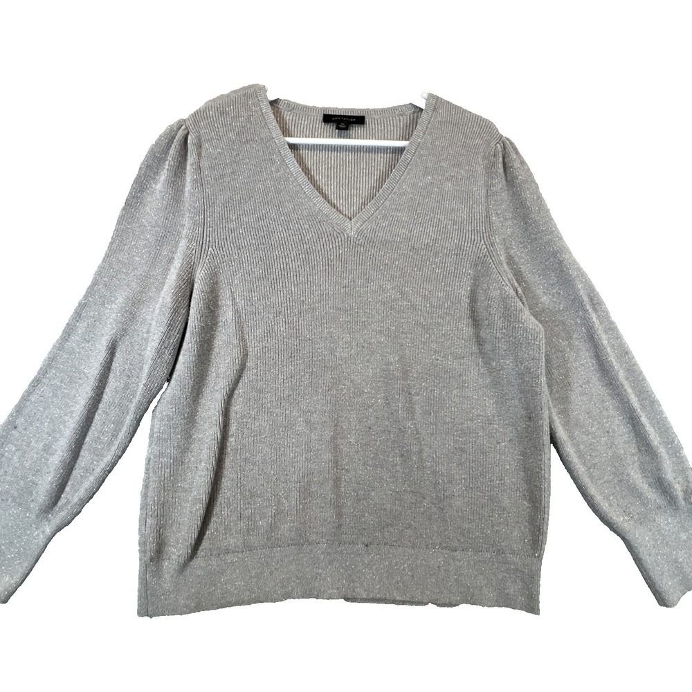 Ann‎ Taylor Sweater Pullover Gray Metallic Silver Women's Size XXL Festive